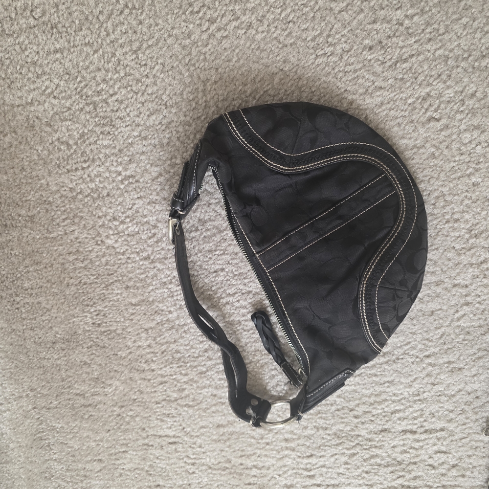 Coach Y2K Mini Soho Hobo - Black Signature Canvas with White Stitching